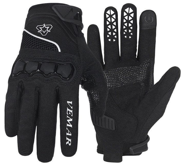 Pair of black protective motorcycle gloves
